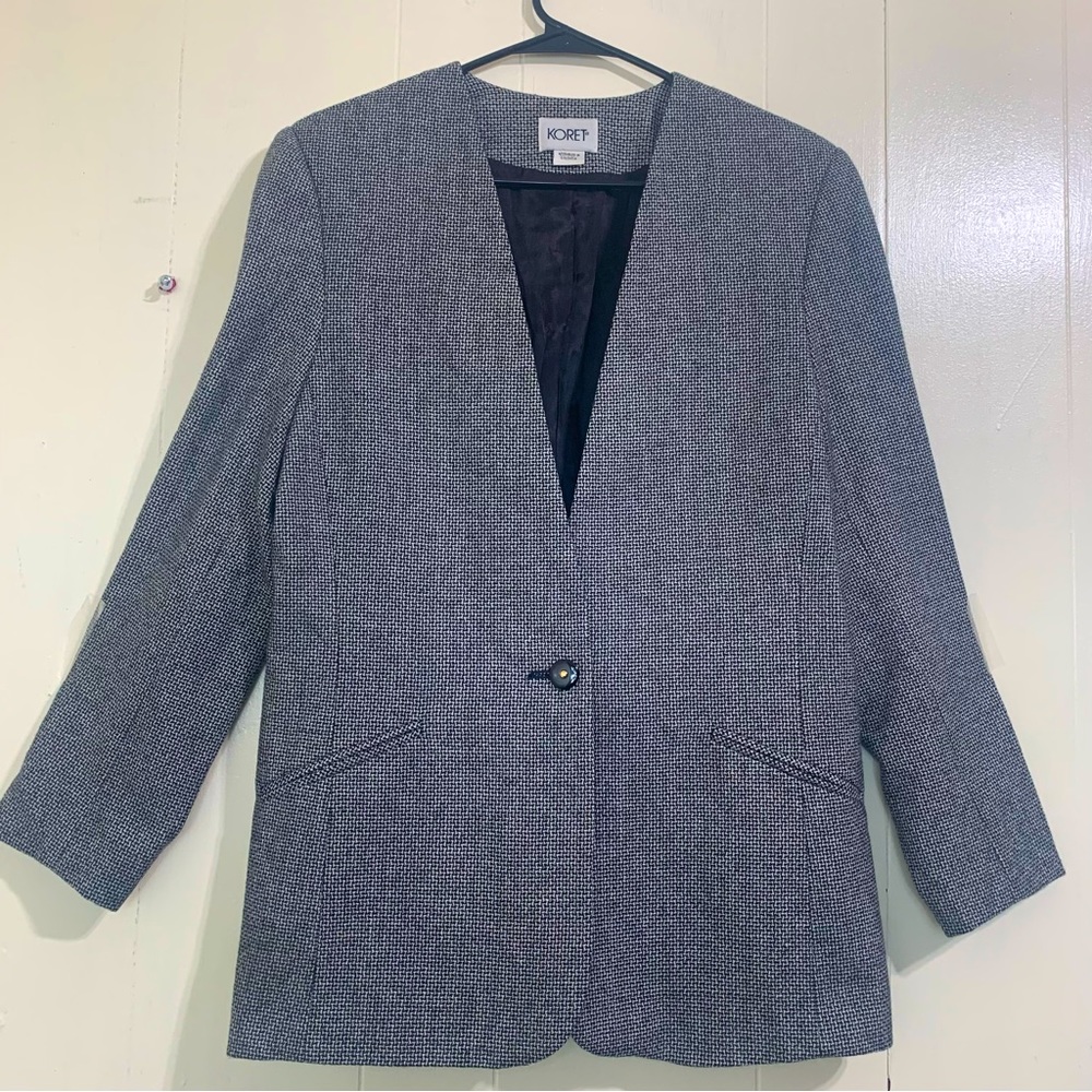 KORET Vintage Blazer Gray Black Wool One button Closure Blazer Suit Size 12.